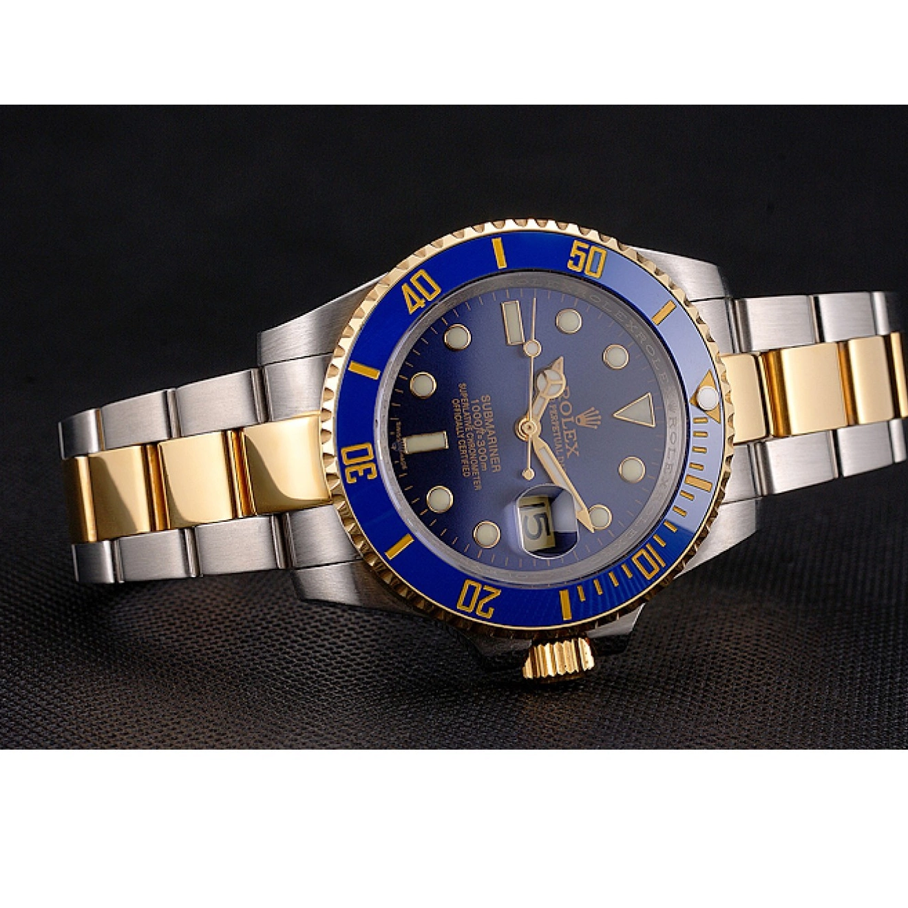 Aaa replica watch Two Blue Gold Dial Rolex Steel Submariner Bezel Swiss And Bracelet Tone 0710